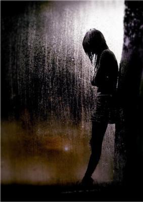 alone girl in love sad in rain